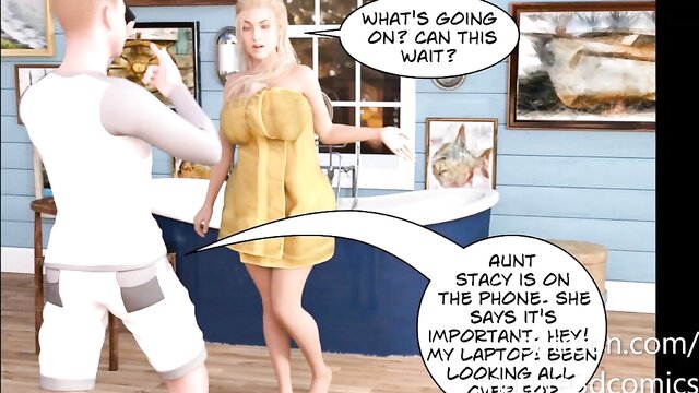 Sabrina, a hotwife blonde, indulges in her stepson\'s porn addiction and gets creampied in this 3D comic