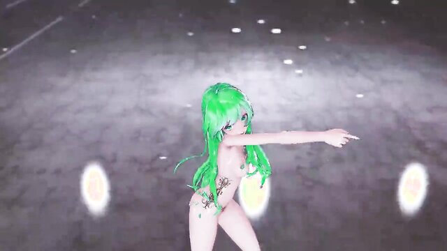 Watch MMD girls in green hair and 60 fps hentai action
