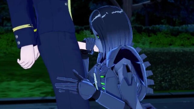 Necron Anime Girl gives a handjob and blowjob in public park