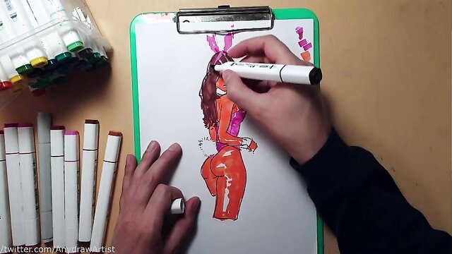 Técnica de Desenho, Figura Feminina Sexy, processo de desenho rápido, esboço com marc
