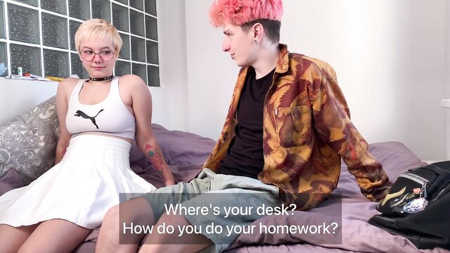 College student gets her homework done by a classmate with a big cock