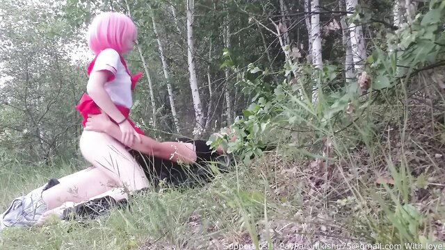 Japanese anime girl gets fucked in the forest
