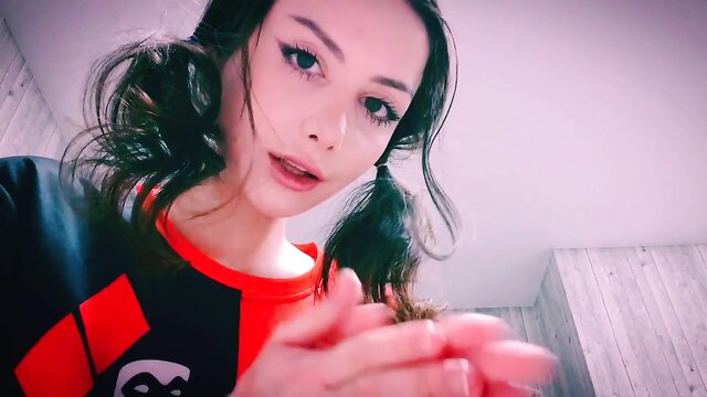 Sensual Amateur Gives a Massage with Oil and Pigtails in ASMR Handjob