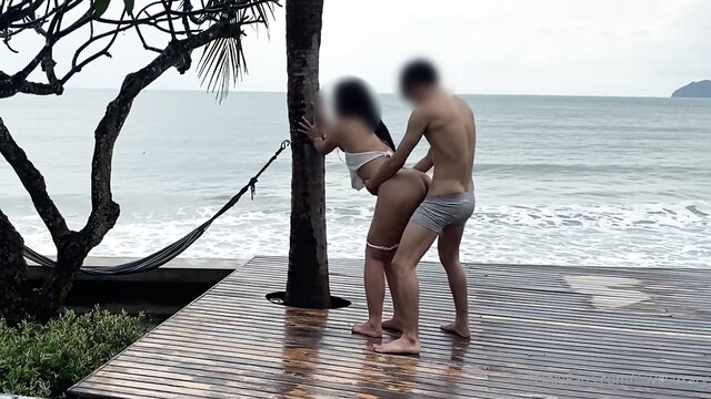 Amateur Thai girl with big tits gets fucked outdoors