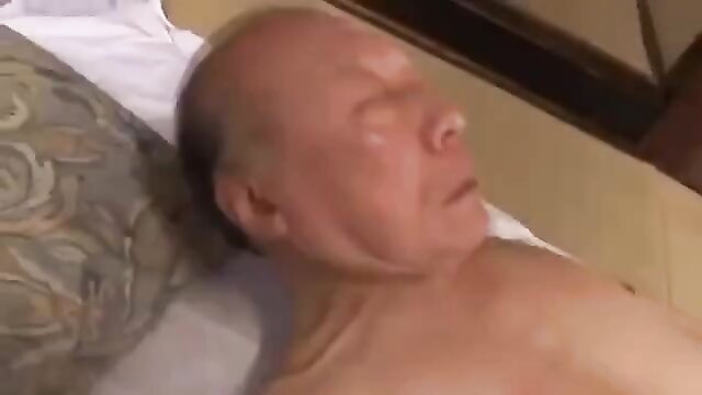 Old man gets a blowjob and facial from a young woman