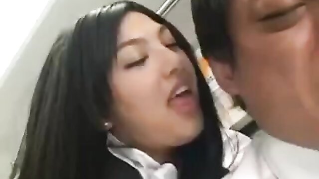 Japanese babe gives a public handjob on a bus and gets a cumshot