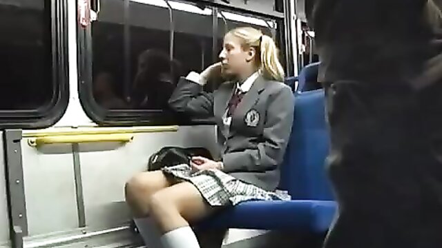 Teenage girl gets pussy played by Asian guy on public bus