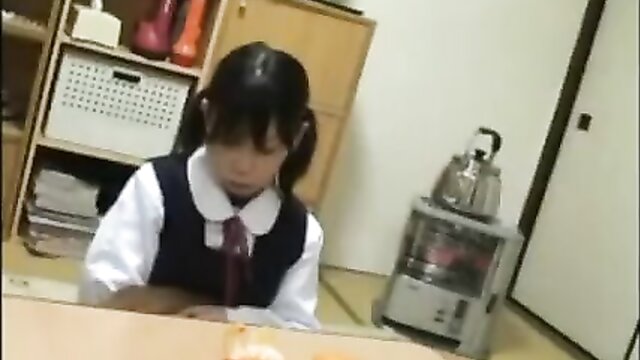 Japanese teacher gives a blowjob and swallows cum