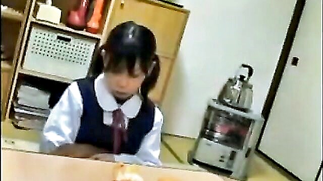 Japanese teacher gives a blowjob and swallows cum