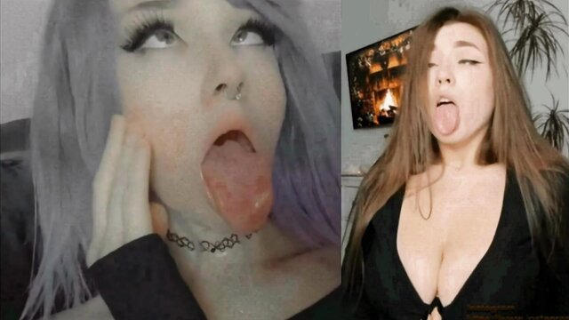 A compilation of girls with ahegao faces in split screen