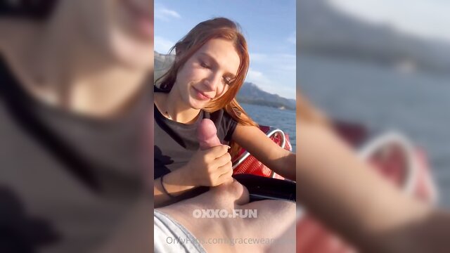 Leaked video of interracial boat blowjob and titty cumshot